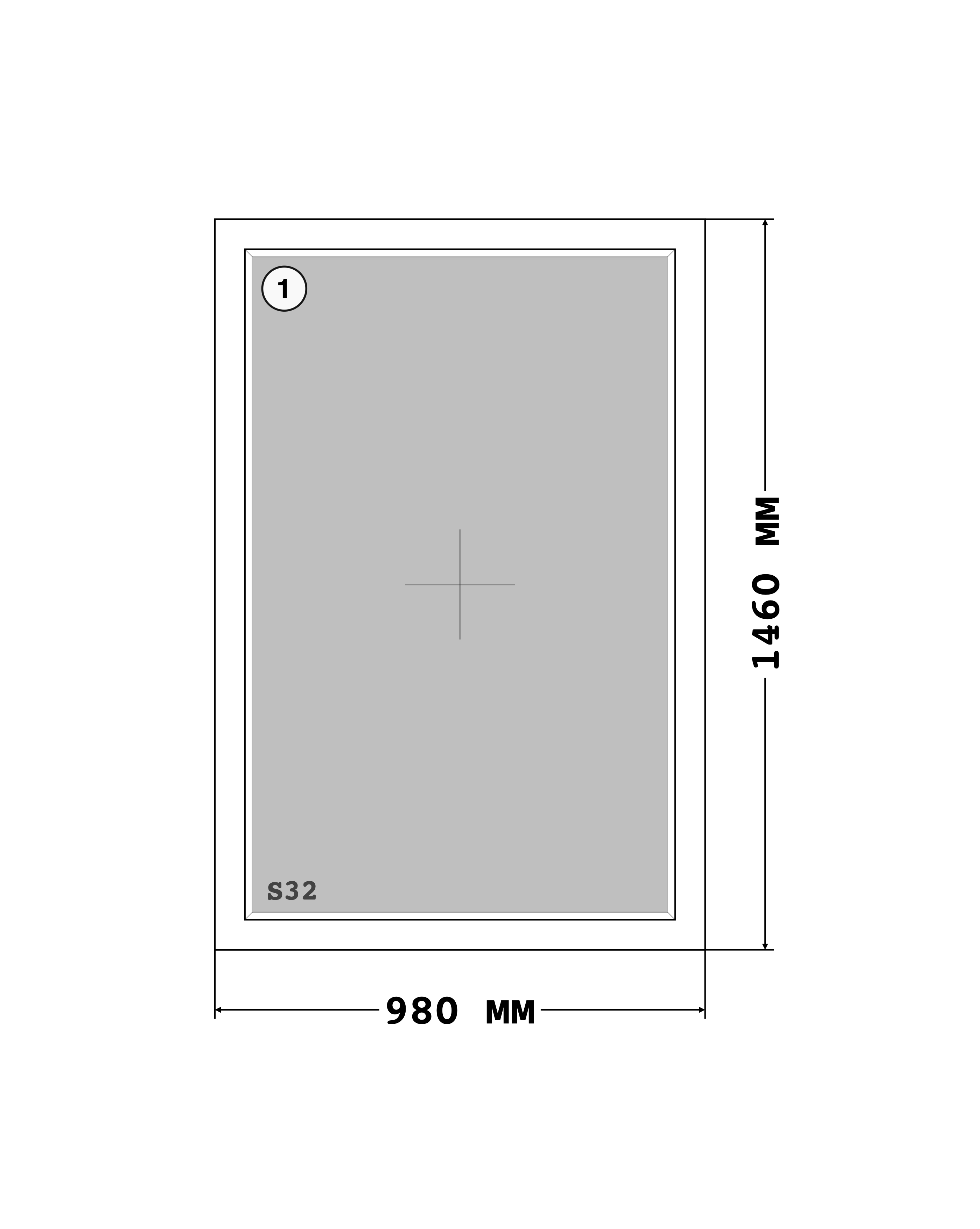 Эскиз конструкции Окно 980×1460, Rehau Blitz 60, Roto NT, Белый, 980 × 1 460 мм, секции 1