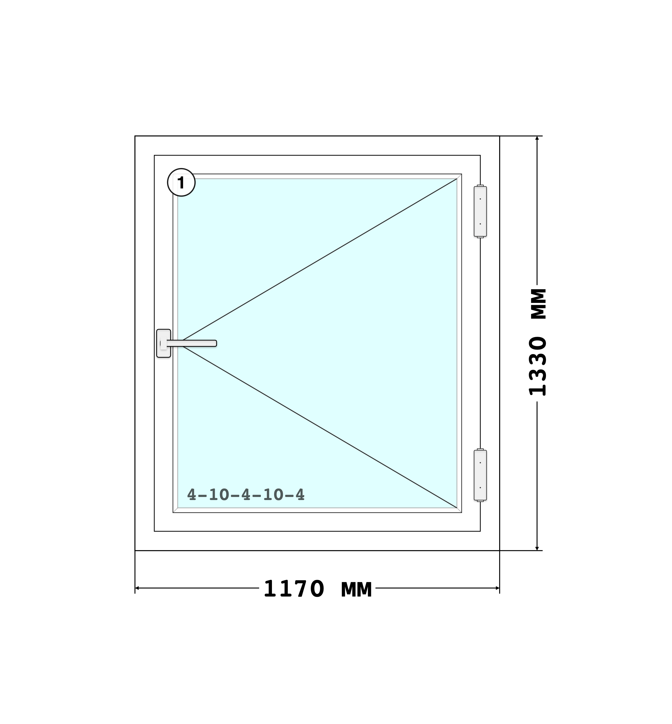 Эскиз конструкции Окно 1170×1330, Rehau Grazio 70, Roto NT, Белый, 1 170 × 1 330 мм, секции 1