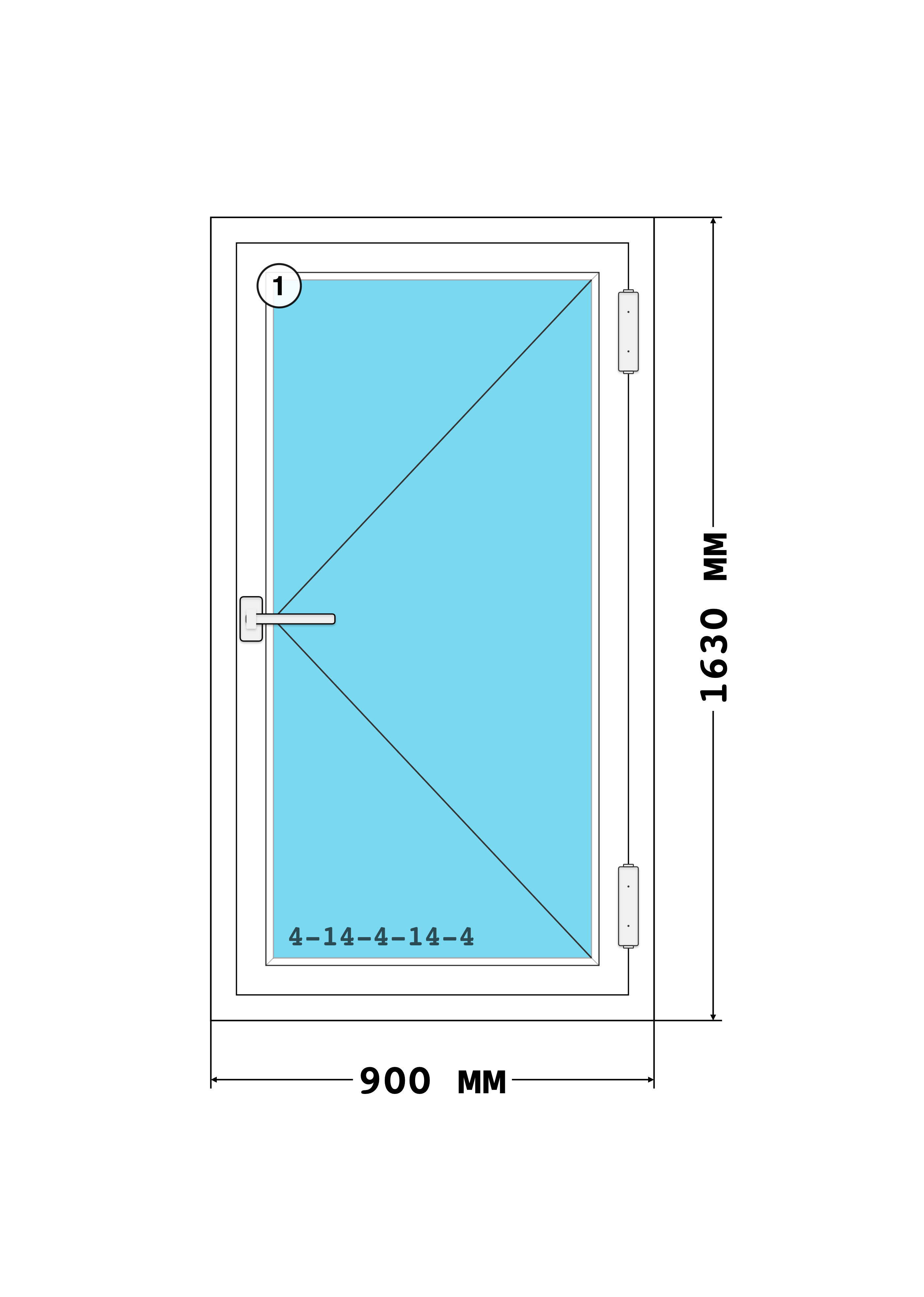 Эскиз конструкции Окно 900×1630, Rehau Blitz 60, Futuruss, Белый, 900 × 1 630 мм, секции 1