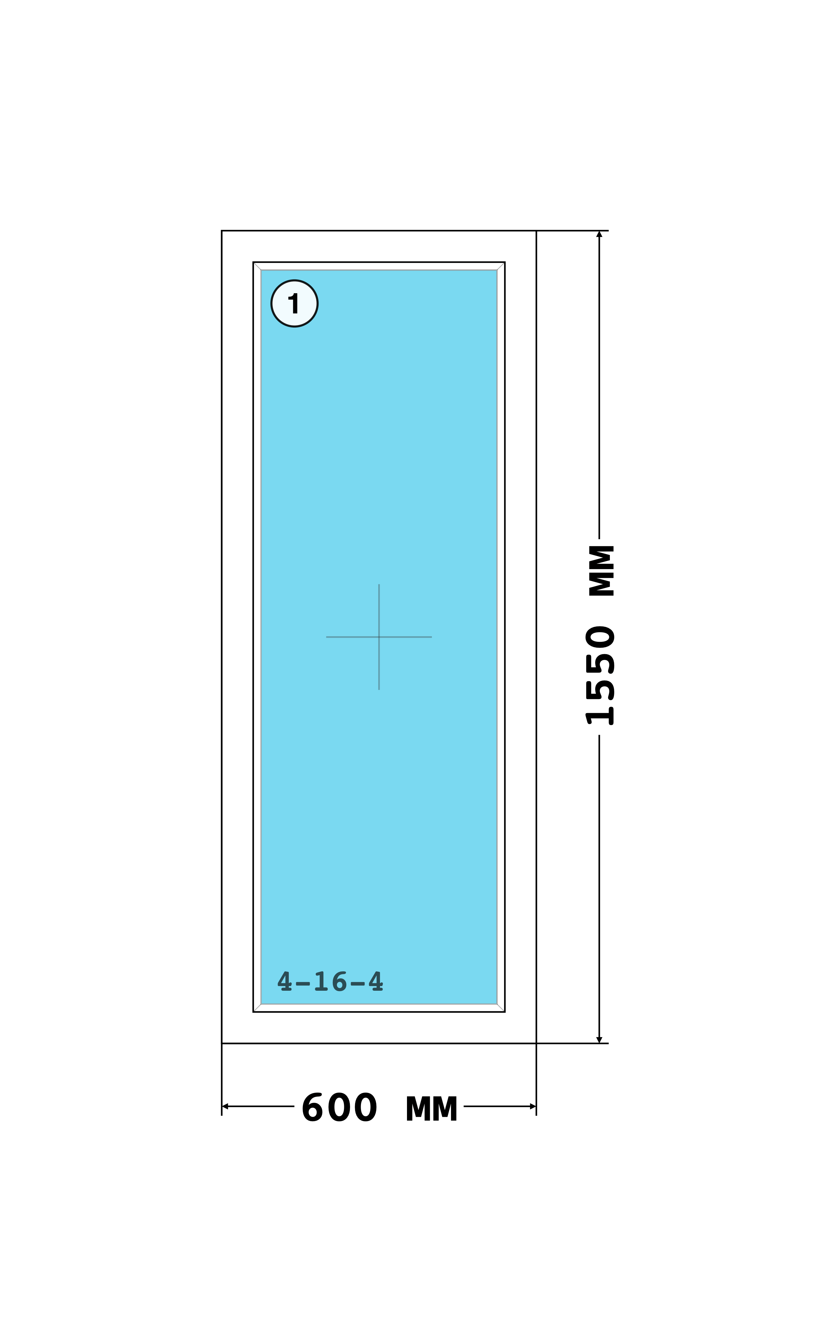 Эскиз конструкции Окно 600×1550, Melke Lite 60, Futuruss, Белый, 600 × 1 550 мм, секции 1