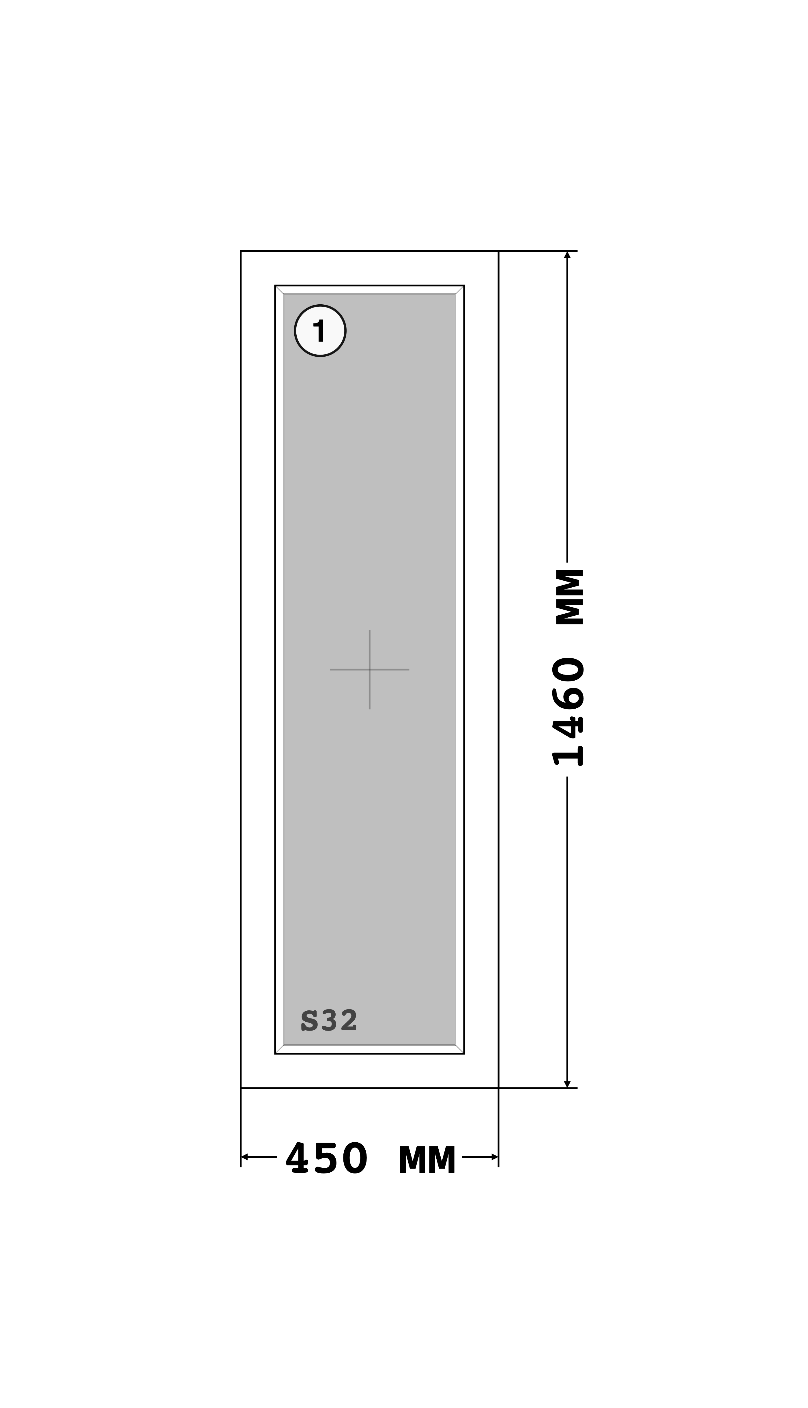 Эскиз конструкции Окно 450×1460, Rehau Blitz 60, Roto NT, Белый, 450 × 1 460 мм, секции 1