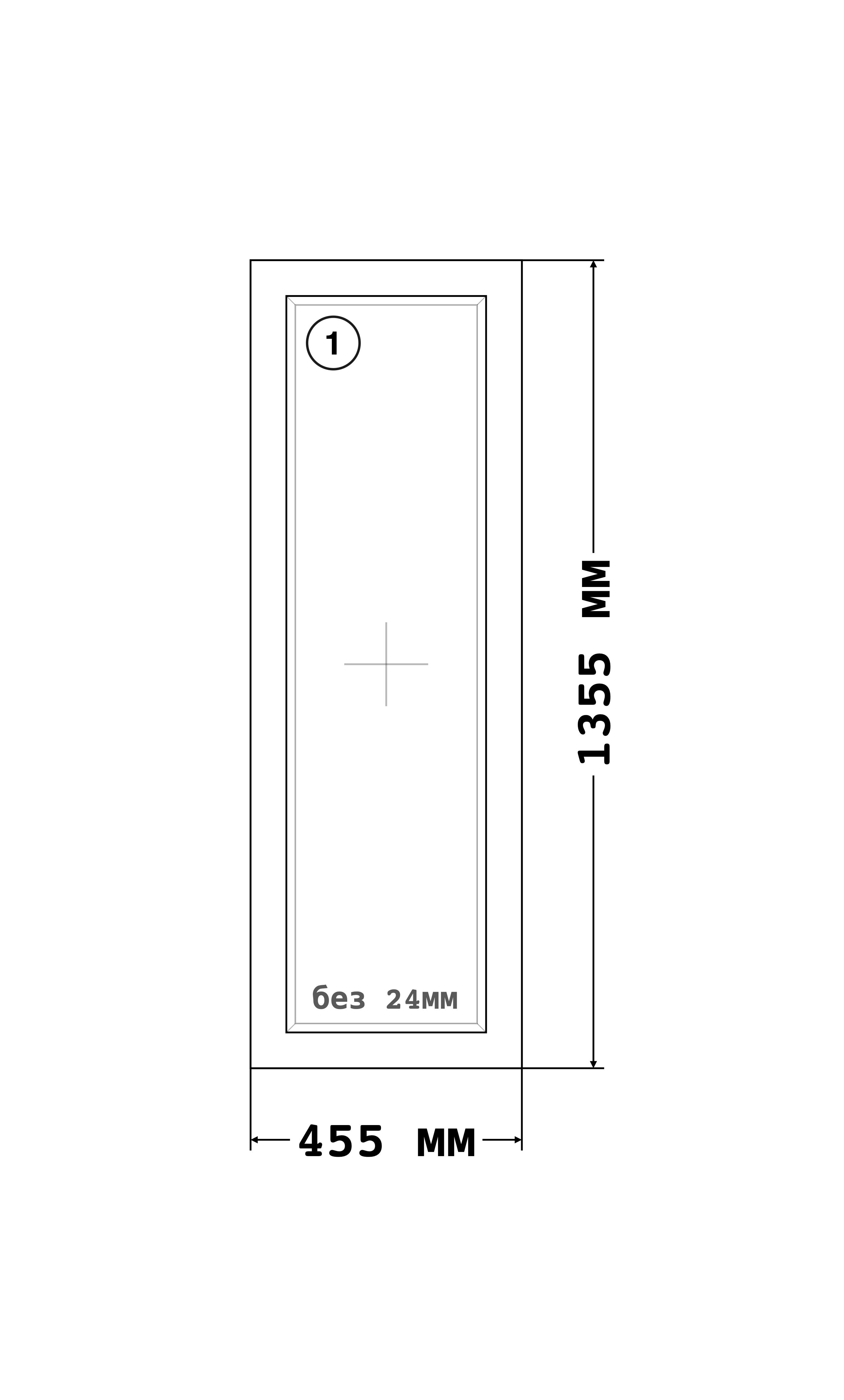 Эскиз конструкции Окно 455×1355, Rehau Blitz 60, Vorne, Белый, 455 × 1 355 мм, секции 1
