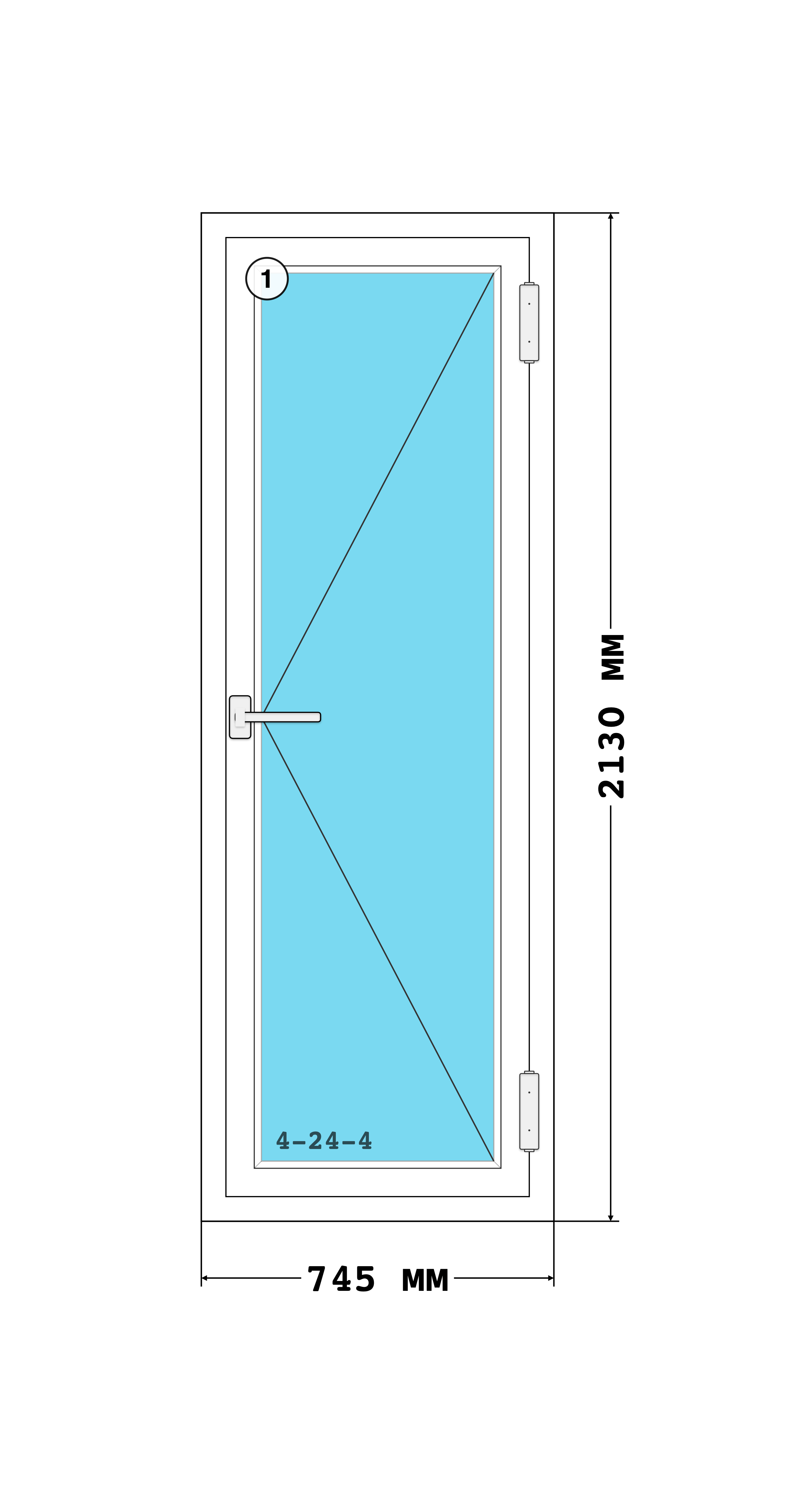Эскиз конструкции Окно 745×2130, Melke Lite 60, Vorne, Белый, 745 × 2 130 мм, секции 1