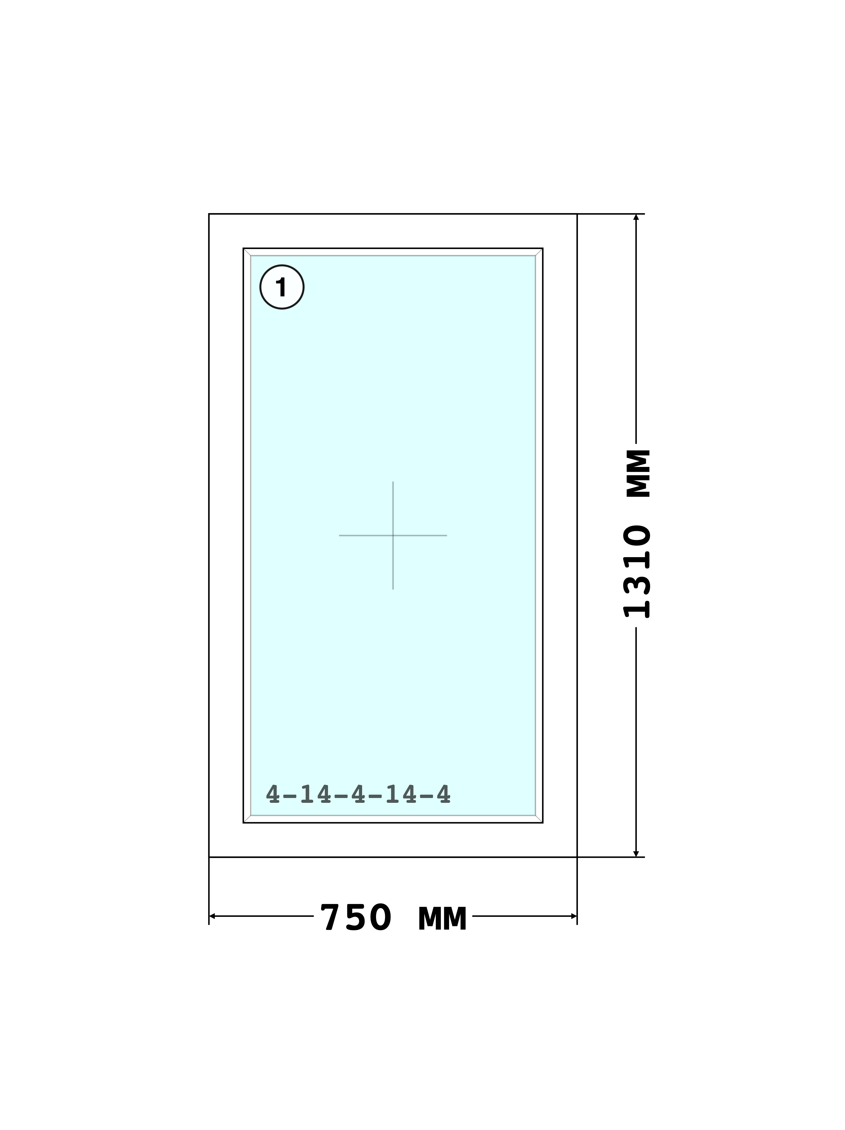 Эскиз конструкции Окно 750×1310, Rehau Grazio 70, Futuruss, Белый, 750 × 1 310 мм, секции 1